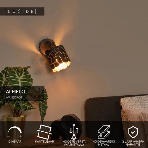 Lucide ALMELO - Wandspot / Wandlamp - Ø 12 cm - 1xE14 - Zwart - USP